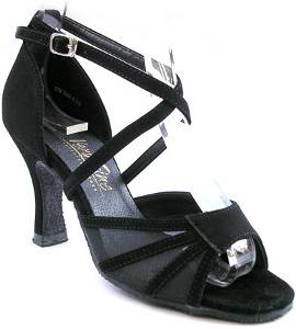 argentine tango shoe-Model VF 1601-Black Suede (Nubuck) & Black Mesh
