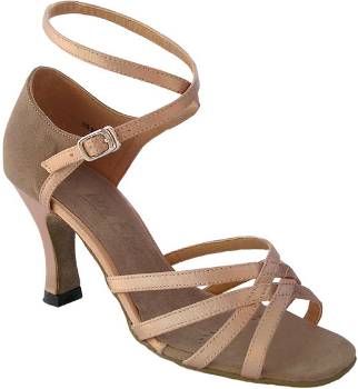 argentine tango shoes-VF 1606 - Ladies Open Toe-Brown Satin & Brown Suede (Nubuck)