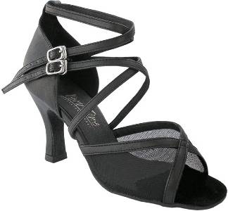 argentine tango shoes-VF 1630-Black Leather & Black Mesh