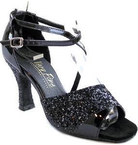 argentine tango shoes-Open Toe Dance Shoe-VF 1659-Black Sparkle & Black Patent