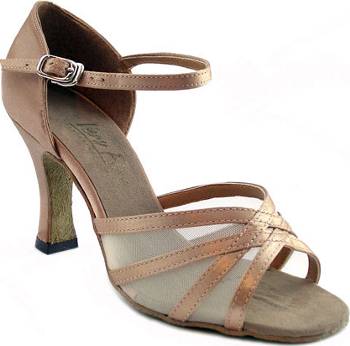 argentine tango shoes-VF 6027 - Open Toe Dance Shoe-Tan Leather & Flesh Mesh