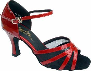 argentine tango shoe-VF 6027 - Open Toe Dance Shoe-Red Patent & Black Mesh