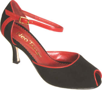 argentine tango shoes-Neo Tango - Black Suede  with Red Trim-image 3